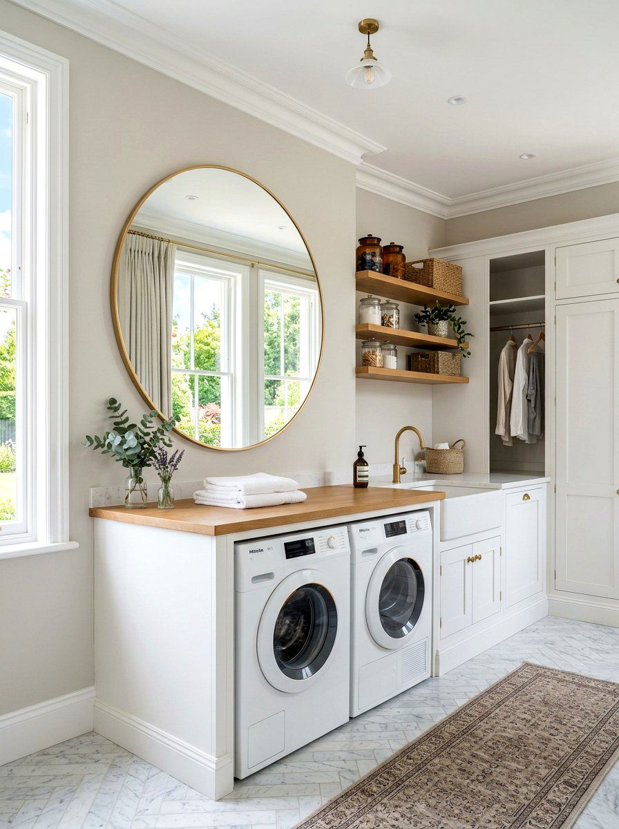 Round Wall Mirror - 30 laundry room wall decor ideas