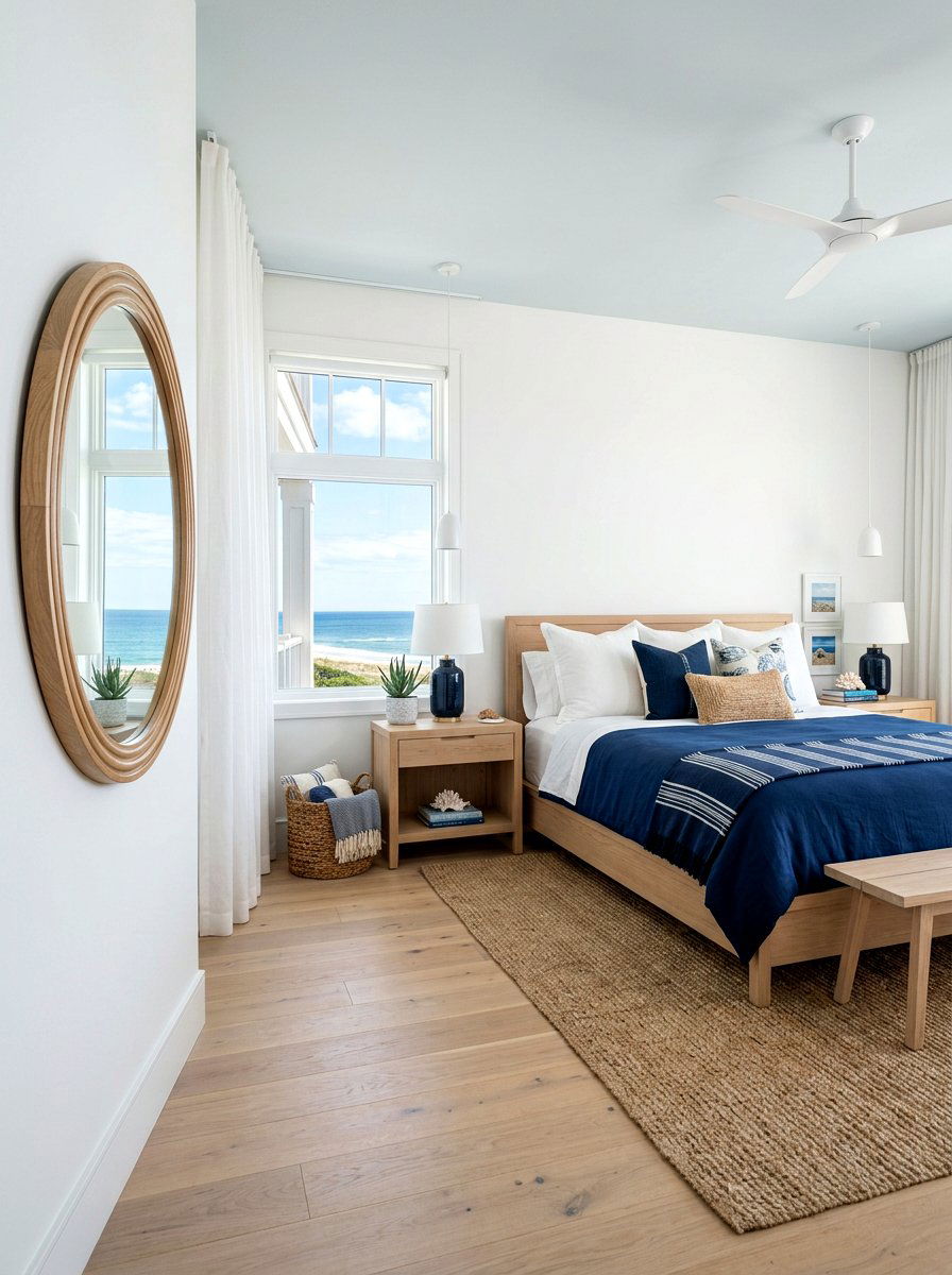 Round Wall Mirror - 30 Hamptons bedroom ideas