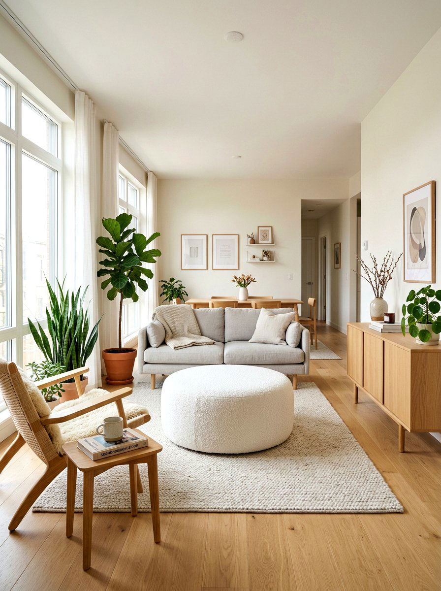Round White Boucle Ottoman - 30 ottoman coffee table ideas