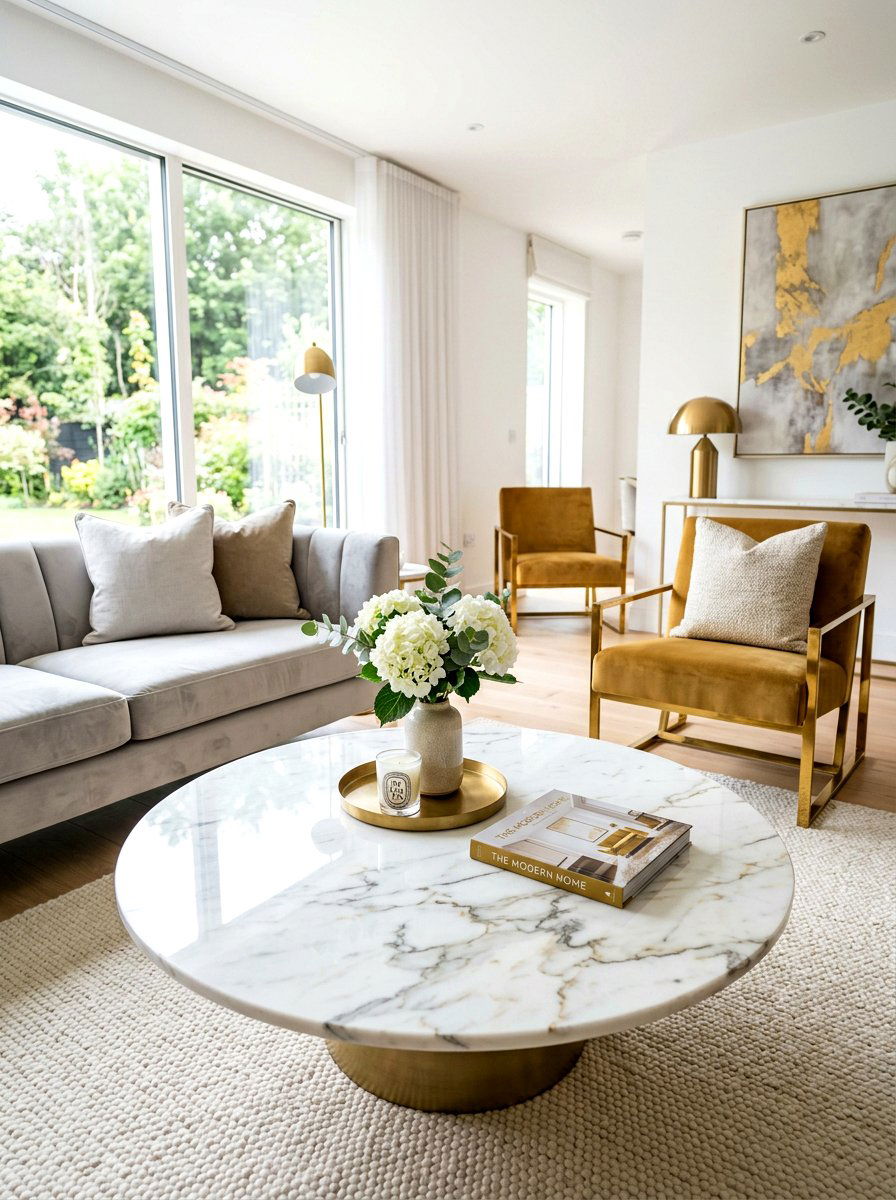 Round White Marble Coffee Table - 30 stone coffee table ideas
