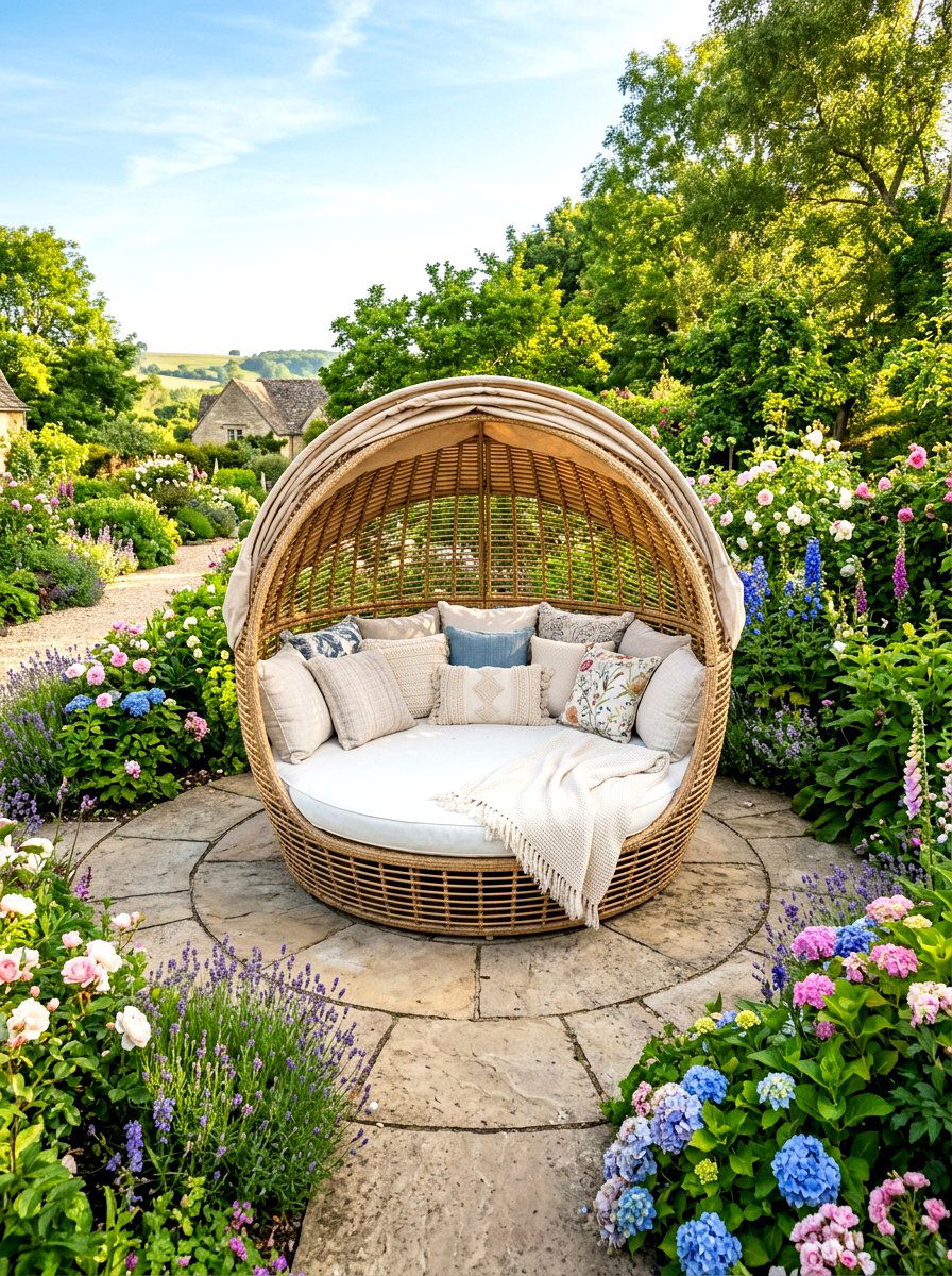 Round Wicker Cabana - 30 cabana bed patio ideas