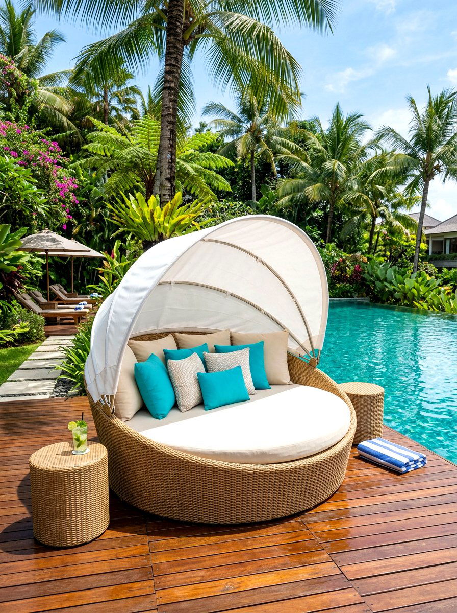 Round Wicker Daybed - 30 all weather wicker patio ideas