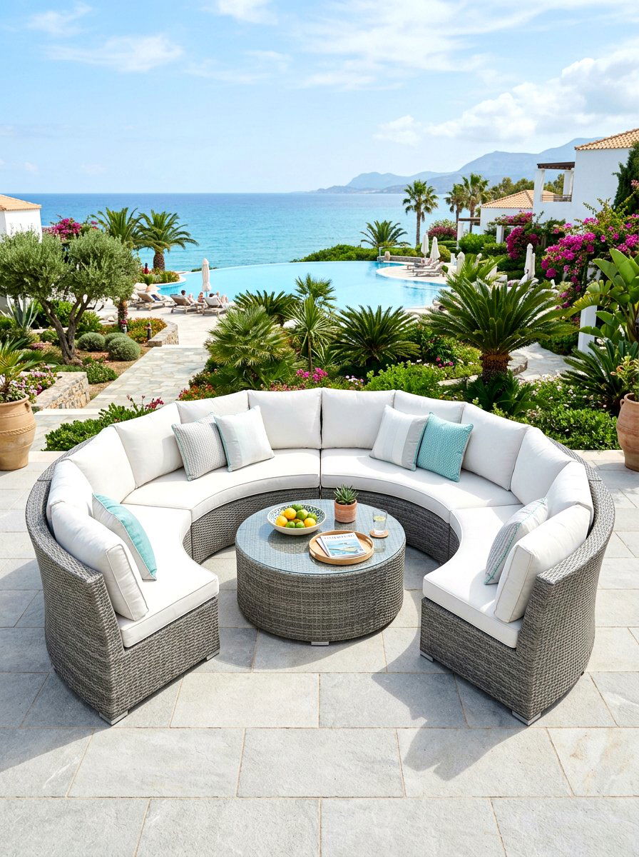 Round Wicker Furniture Set - 30 backyard seating circle ideas