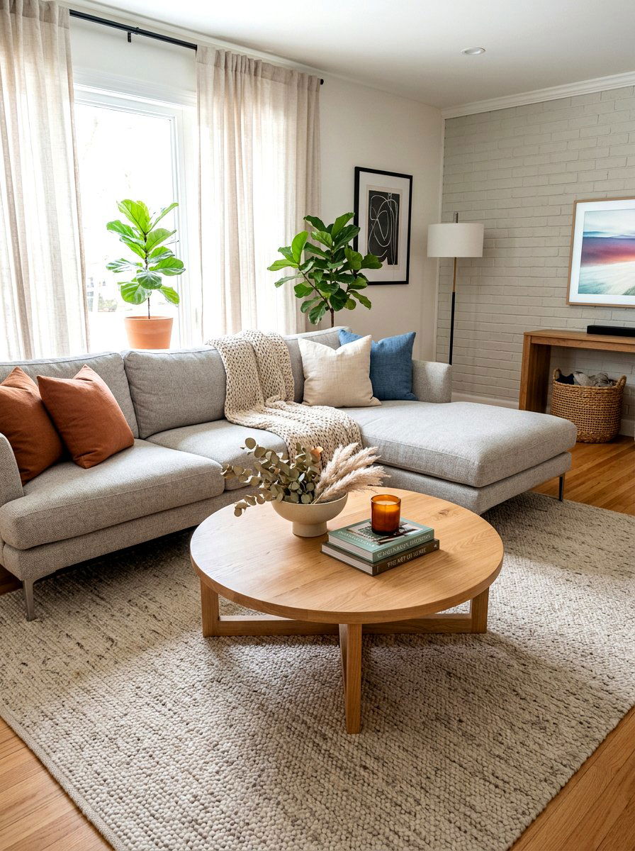 Round Wood Coffee Table - 30 California casual living room ideas