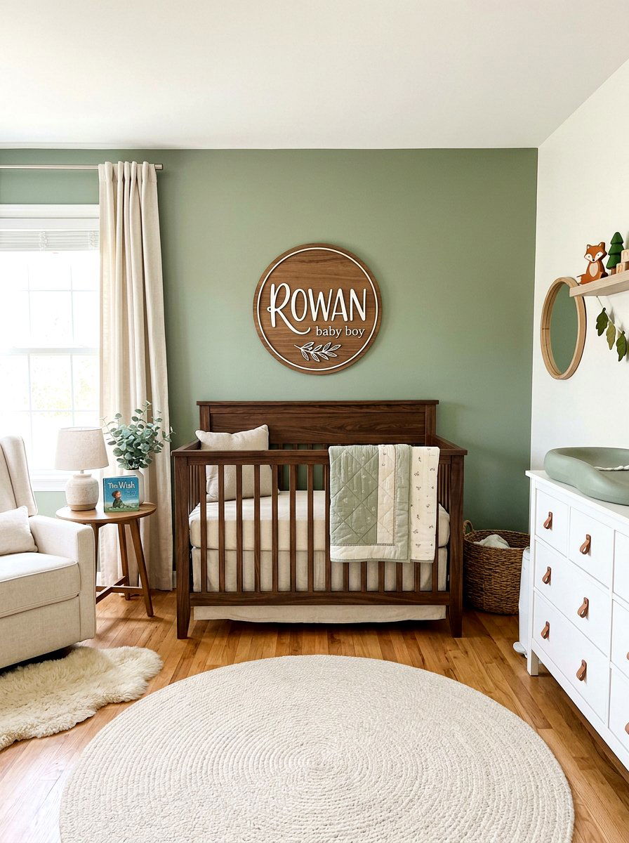 Round Wood Name Sign - 30 monogram nursery ideas