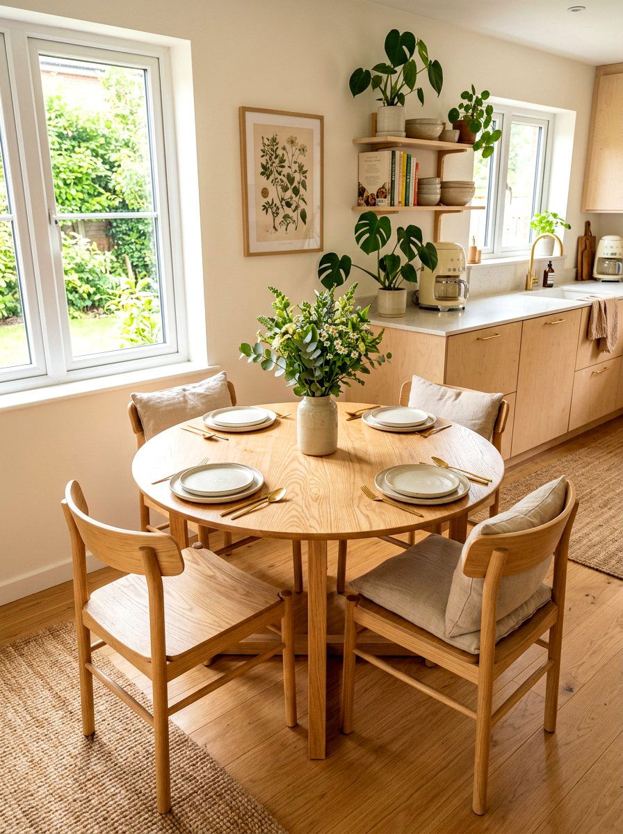 Round Wooden Dining Table - 30 scandi kitchen ideas