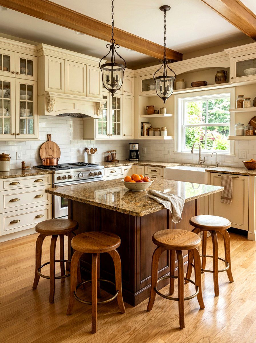 Round Wooden Stools - 30 kitchen island seating ideas