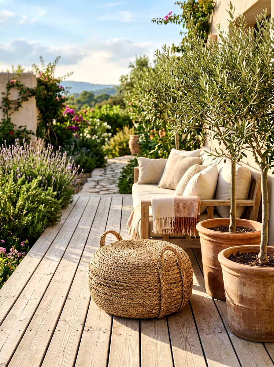 Round Woven Pouf - 30 outdoor pouf lounge ideas