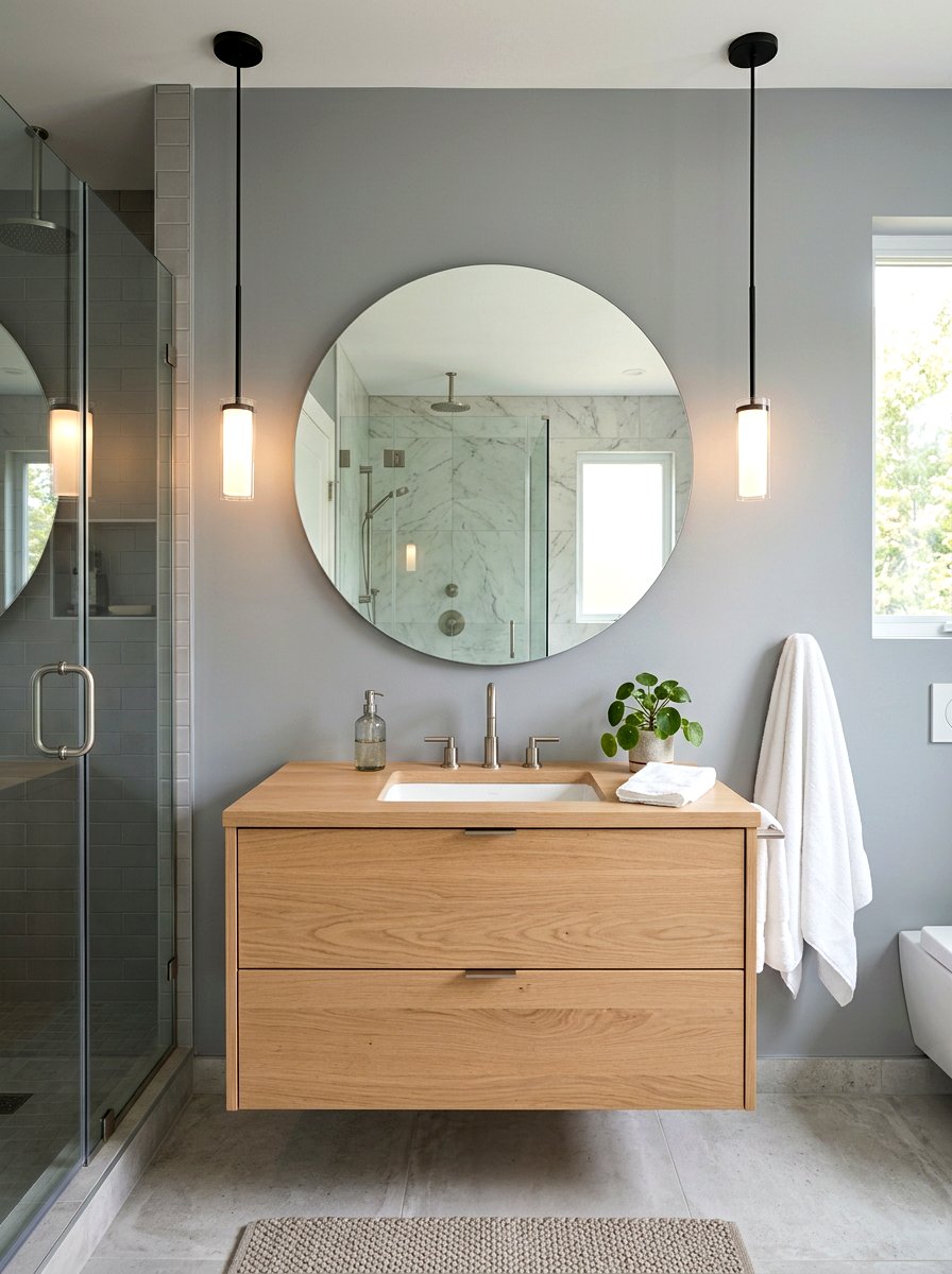 Round bathroom mirror - 30 Scandinavian bathroom ideas