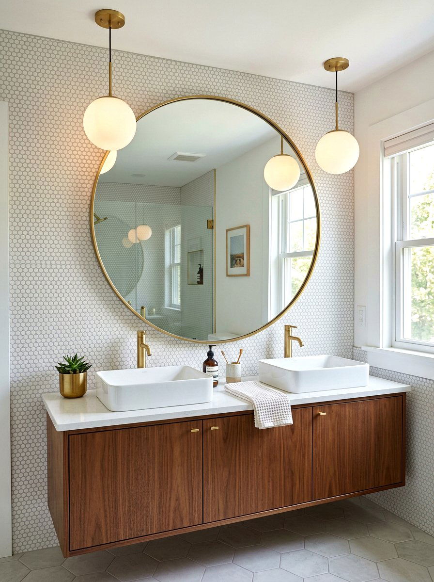 Round bathroom mirror - 30 mid century bathroom ideas