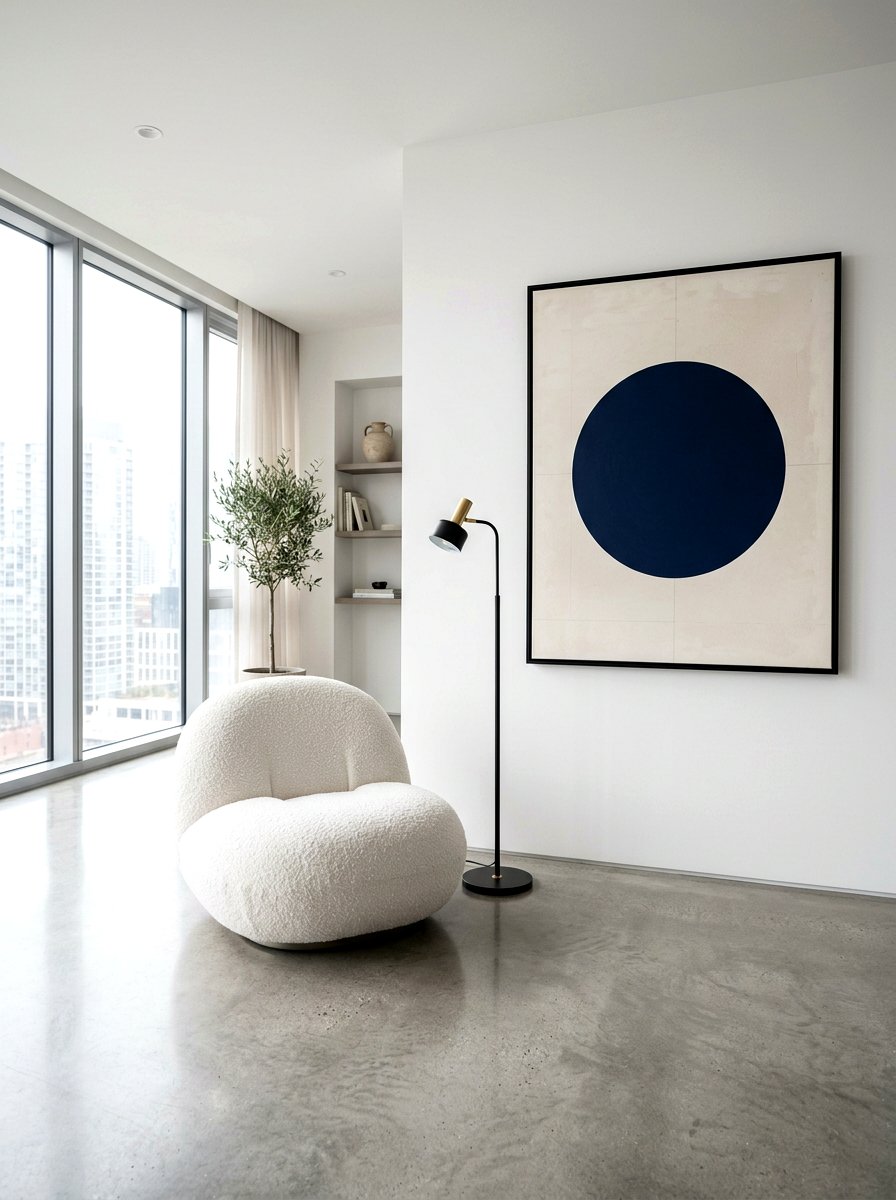 Round boucle chair minimalist space - 30 boucle chair corner ideas