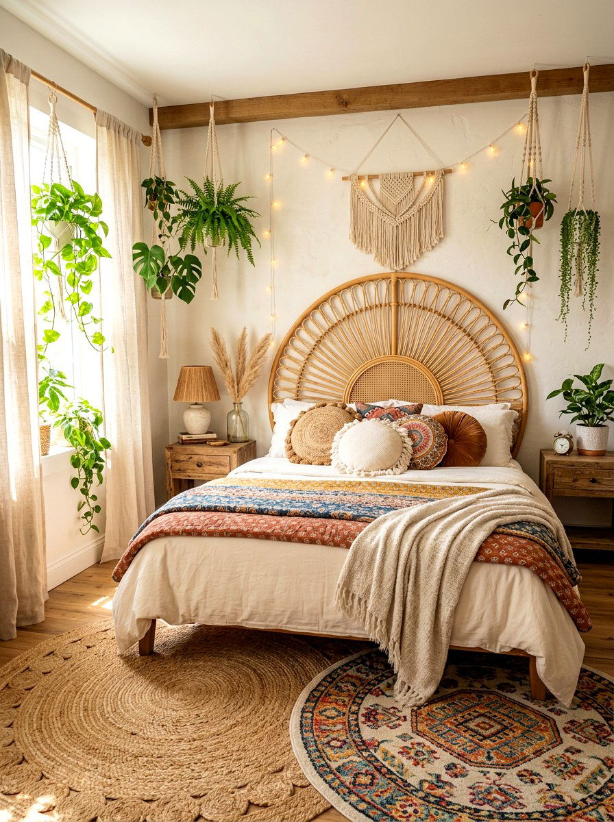 Round cane headboard - 30 cane headboard ideas
