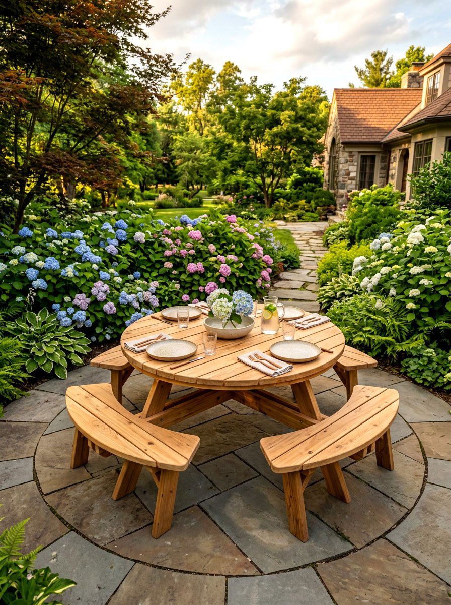 Round cedar picnic table - 30 backyard picnic table ideas
