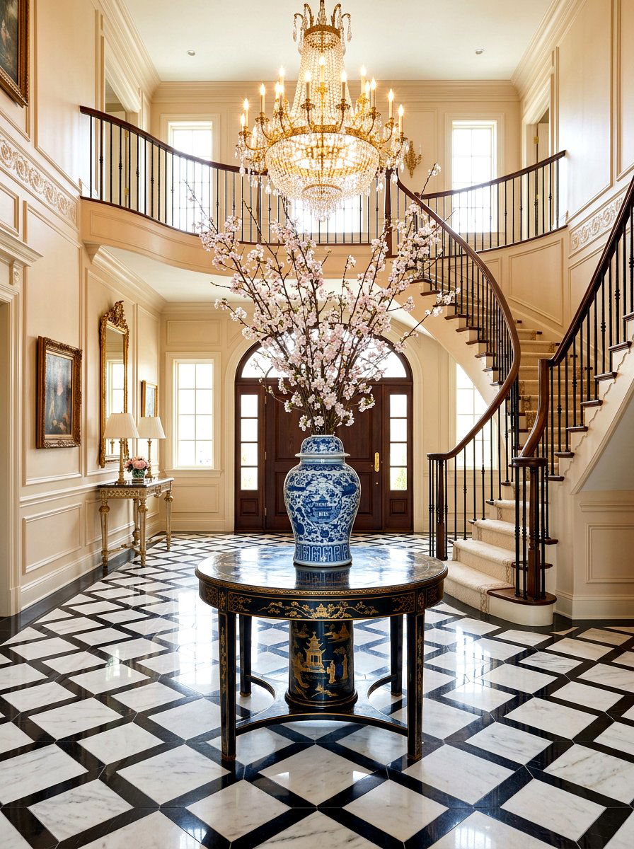 Round chinoiserie foyer table - 30 chinoiserie table ideas