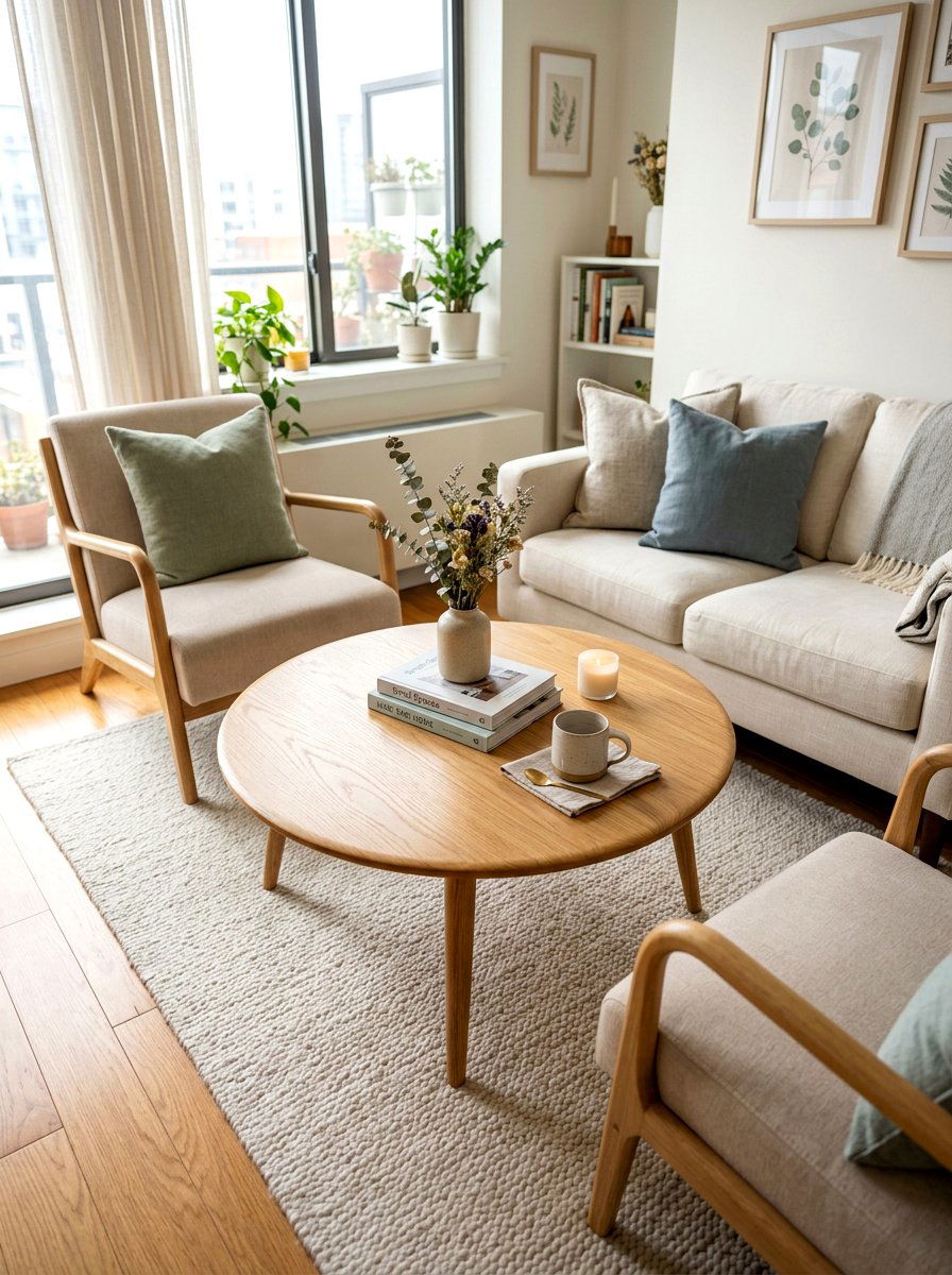 Round coffee table small space - 30 small living room ideas