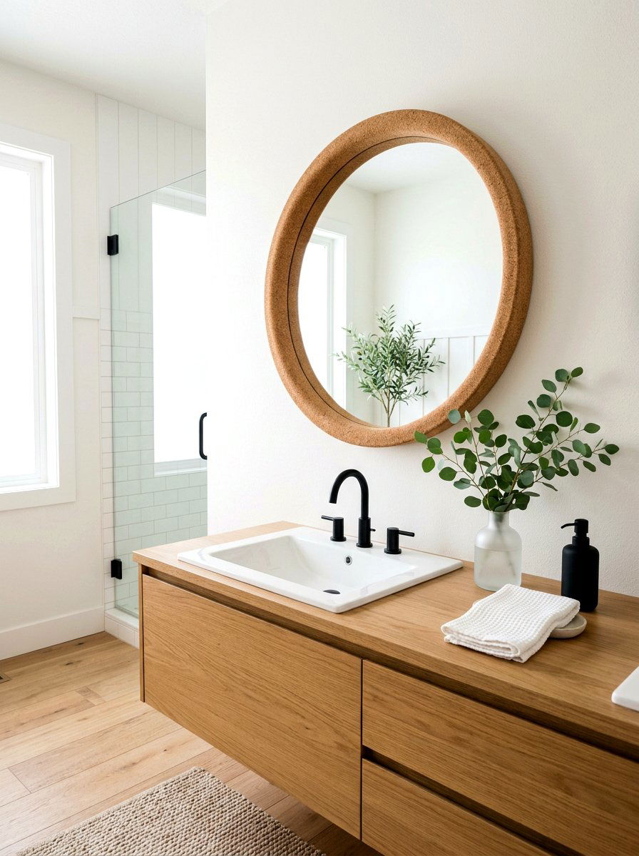 Round cork mirror - 30 cork decor ideas