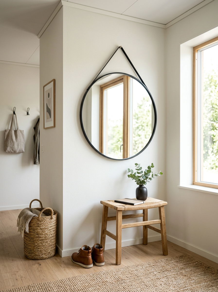 Round entryway mirror - 30 small entryway ideas