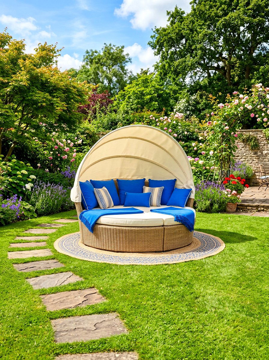 Round garden daybed - 30 outdoor daybed canopy ideas