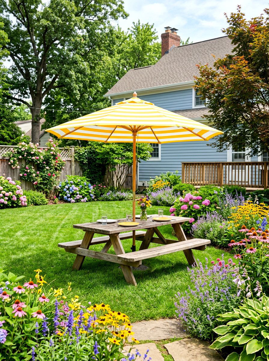 Round market umbrella - 30 garden umbrella ideas