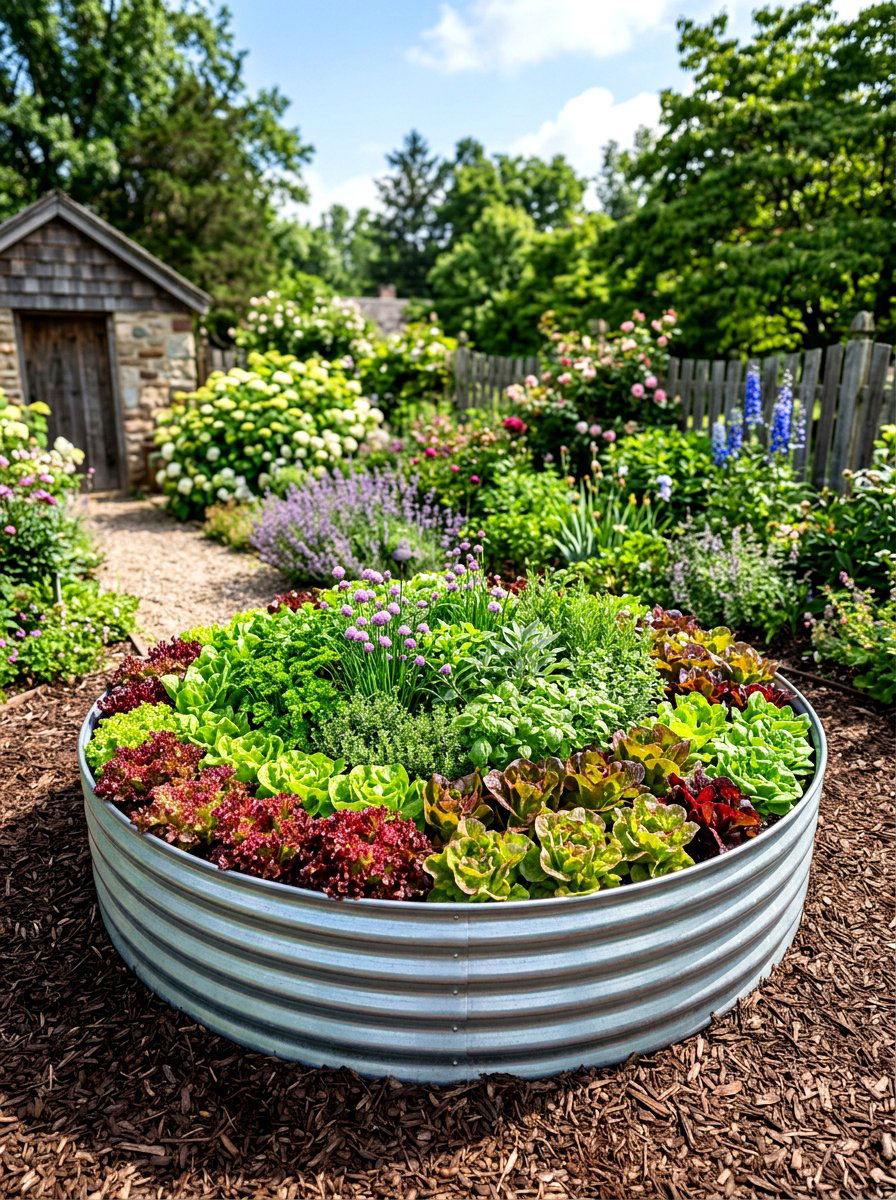 Round metal garden bed - 30 salad garden ideas