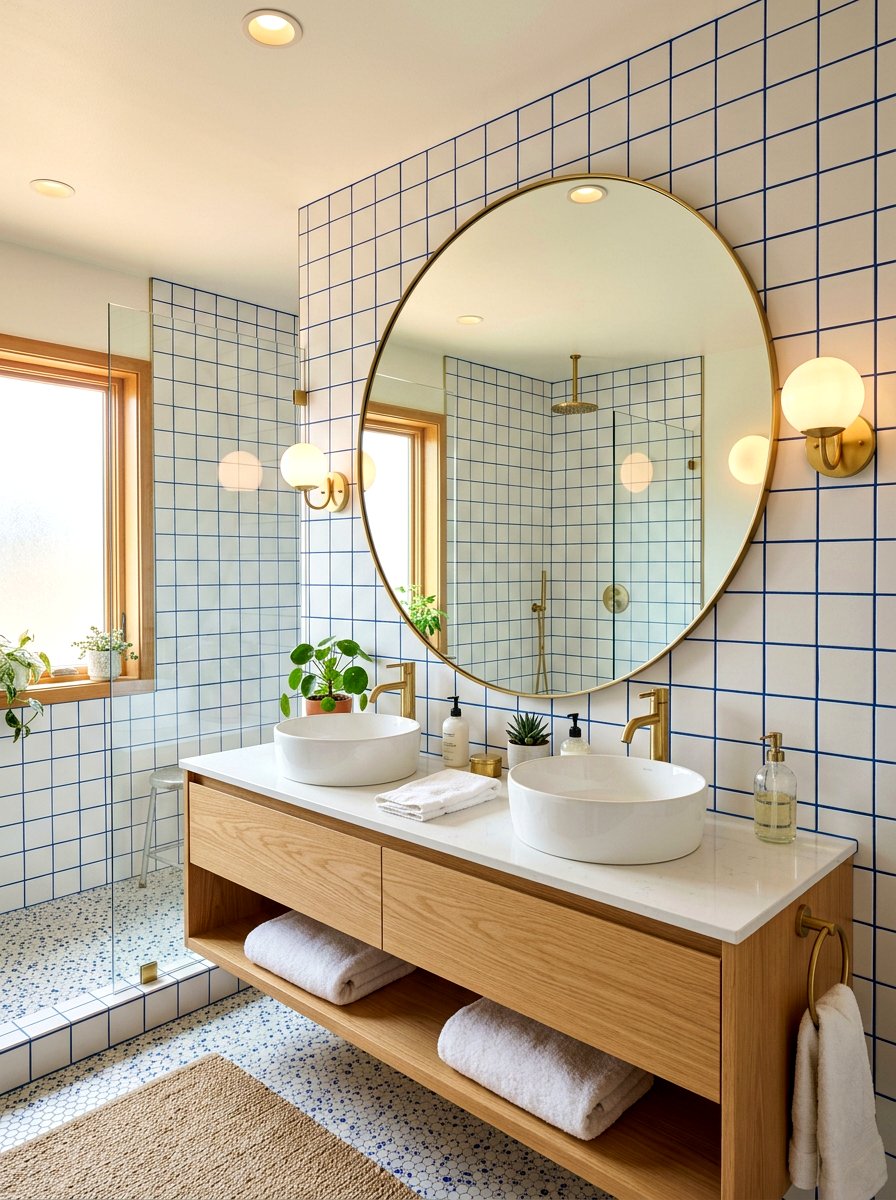 Round mirror bathroom - 30 retro bathroom ideas