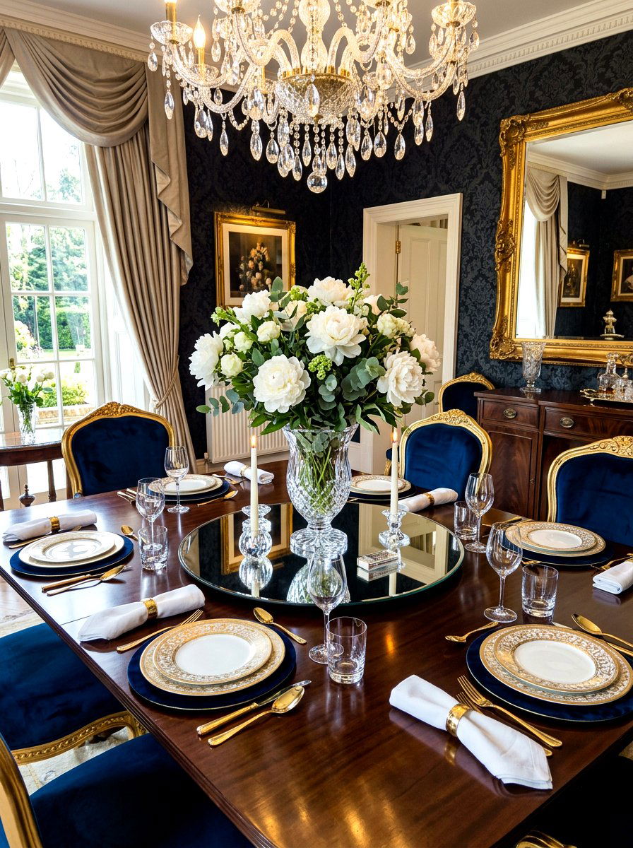 Round mirror with vase - 30 simple centerpiece dining ideas