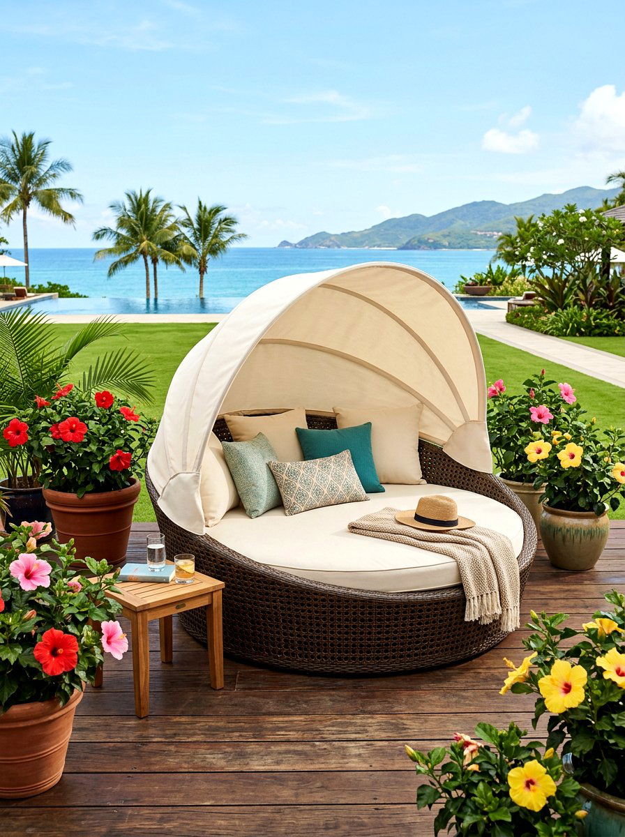 Round outdoor daybed - 30 deck lounge furniture ideas