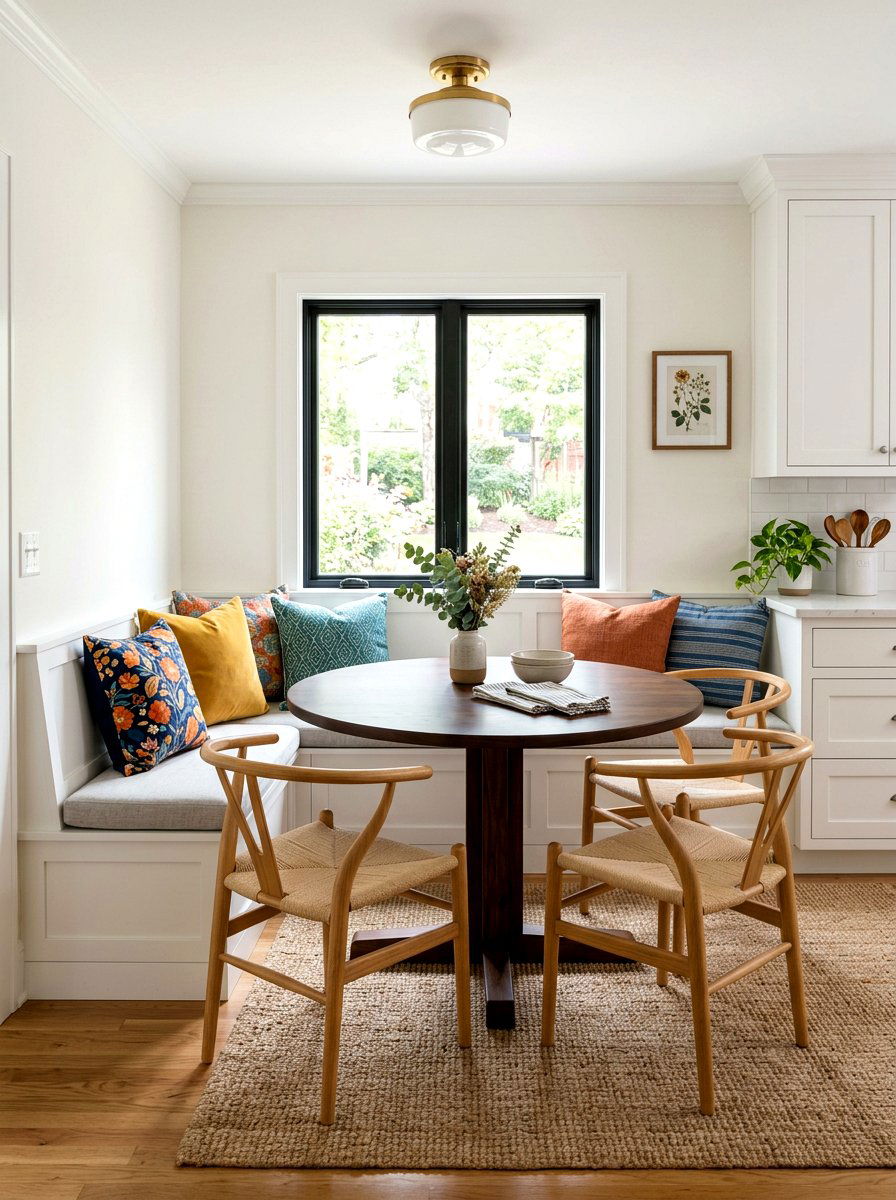 Round pedestal table nook - 30 banquette seating ideas