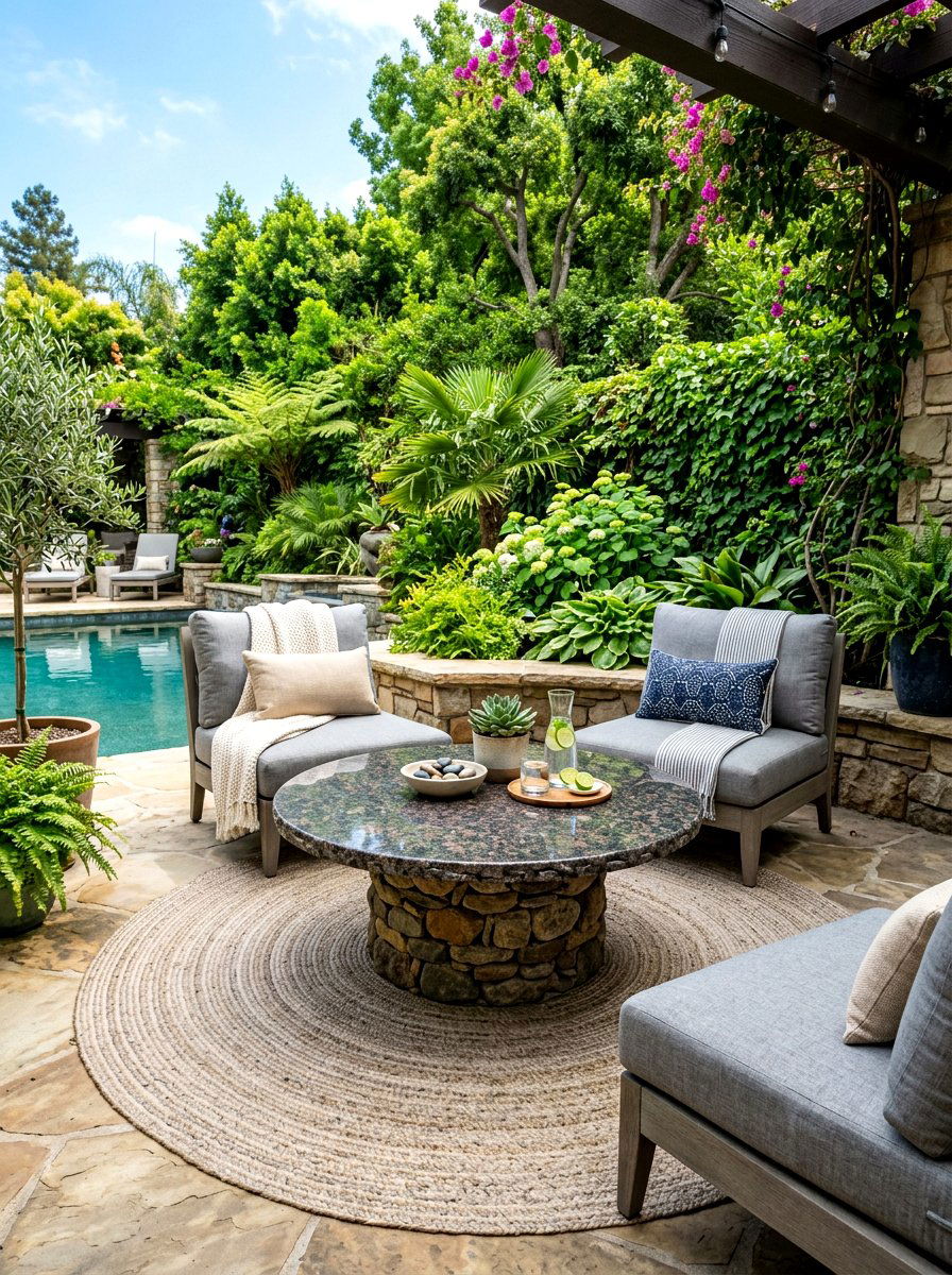 Round stone coffee table - 30 porch coffee table ideas