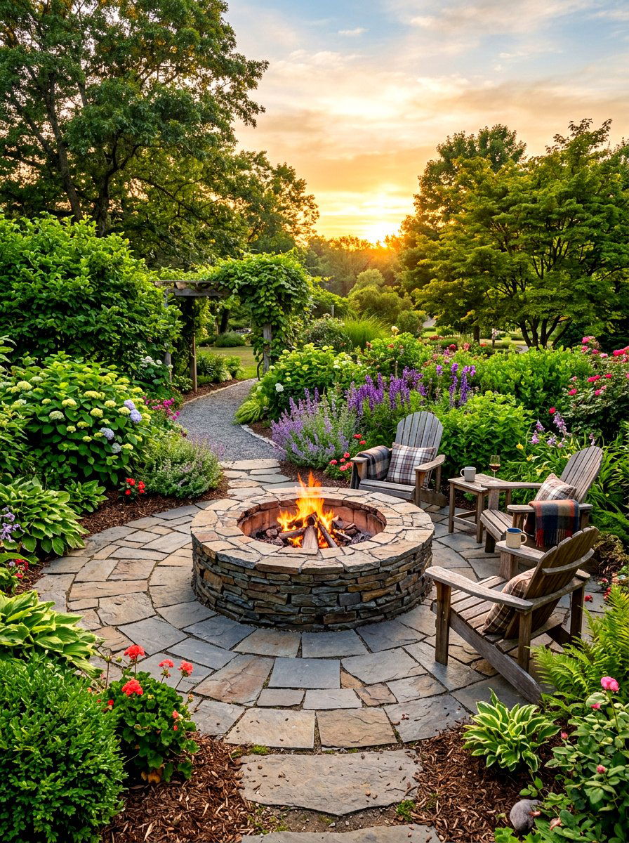 Round stone fire pit - 30 patio fire pit ideas
