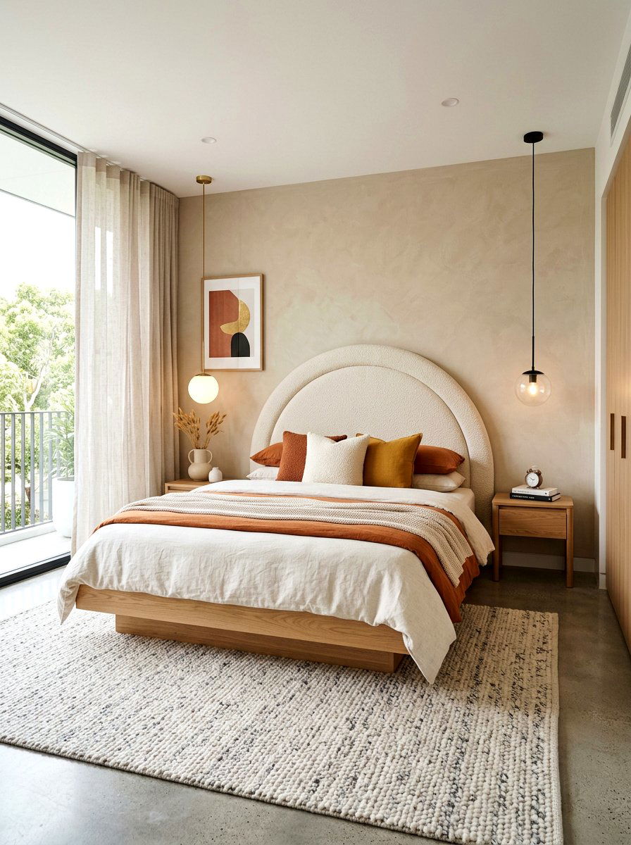 Round top boucle headboard - 30 boucle headboard ideas