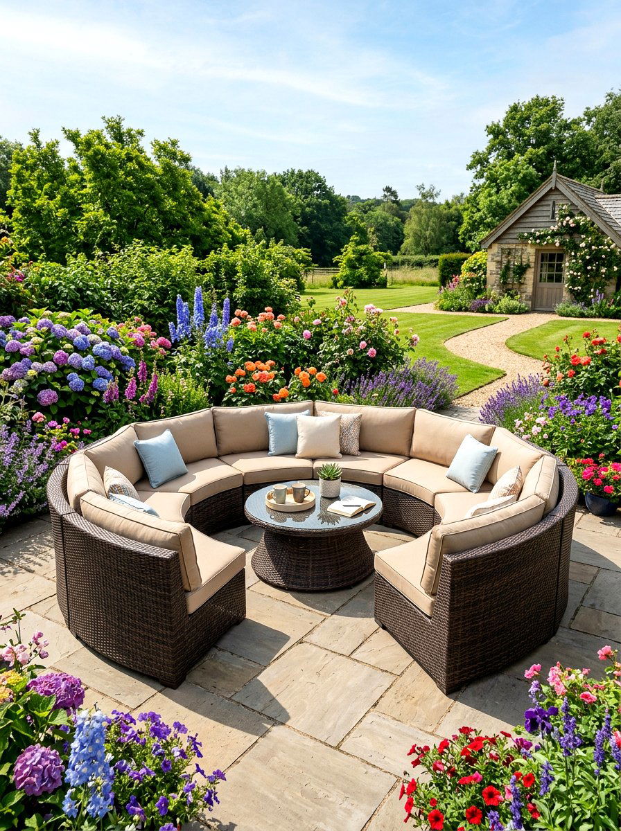Round wicker furniture set - 30 patio conversation area ideas