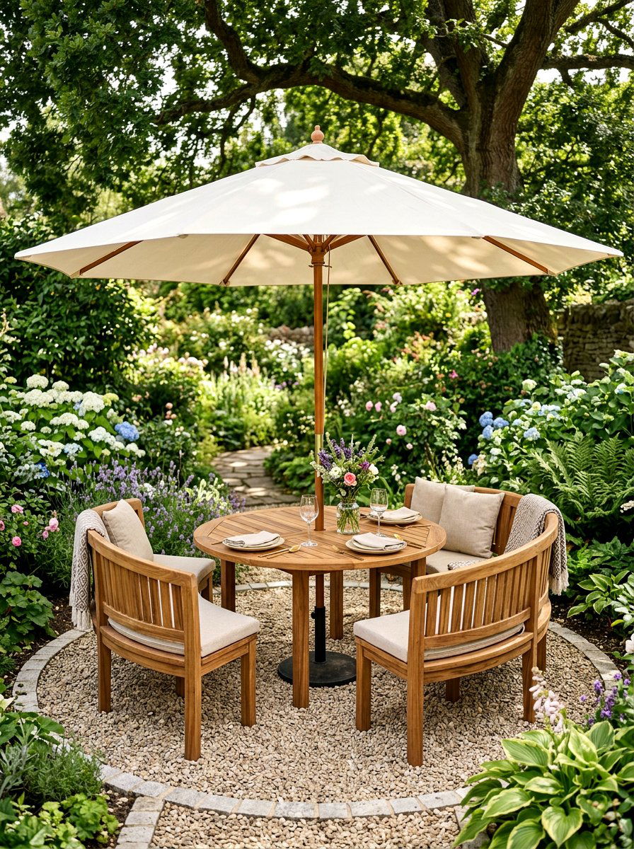 Round wood patio table - 30 outdoor dining furniture ideas