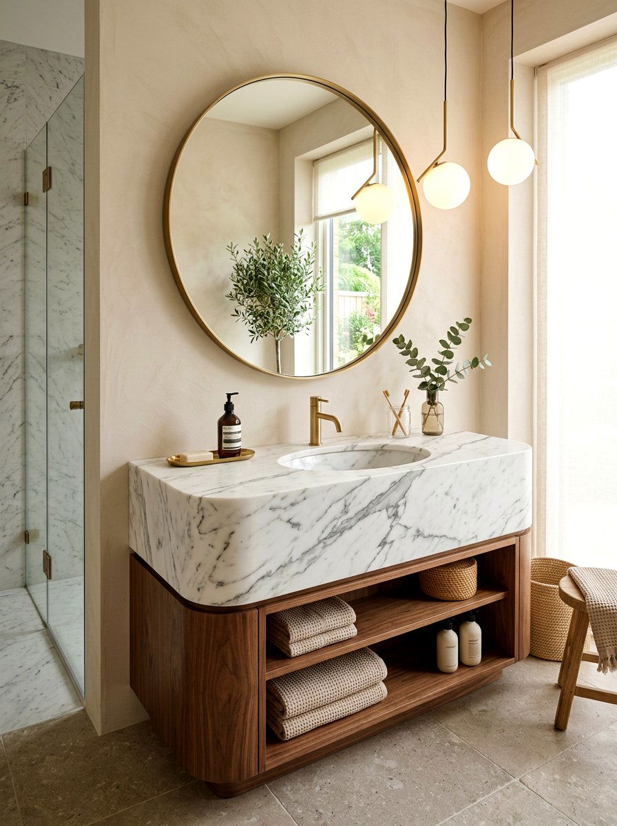 Rounded Edge Marble Vanity - 30 integrated stone vanity ideas