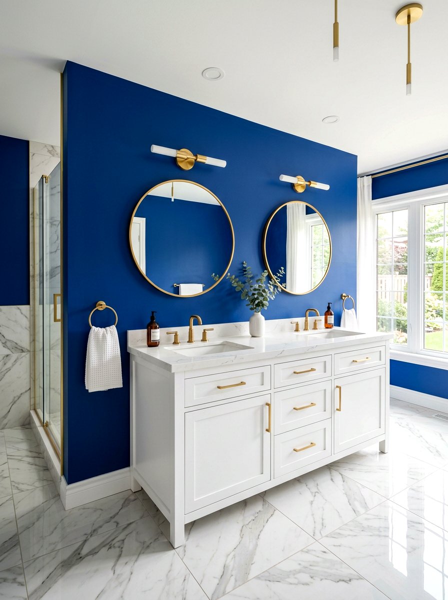 Royal Blue Accent Wall - 30 blue bathroom ideas
