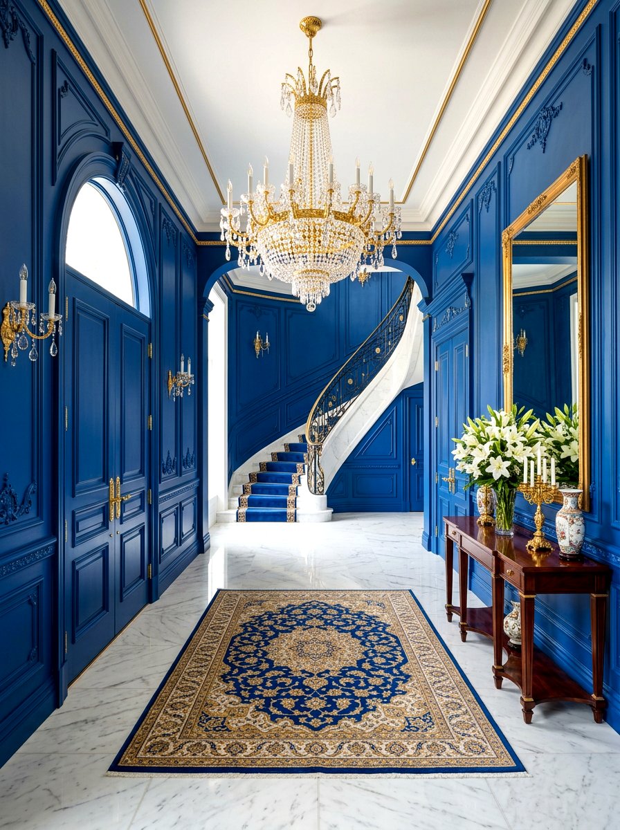 Royal Blue Formal Paneling - 30 trim drenched foyer ideas