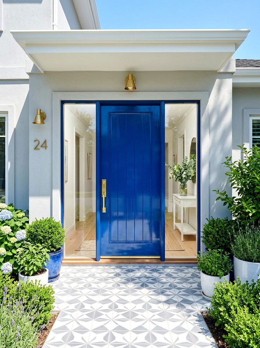 Royal Blue Lacquered Entryway - 30 lacquered front door ideas