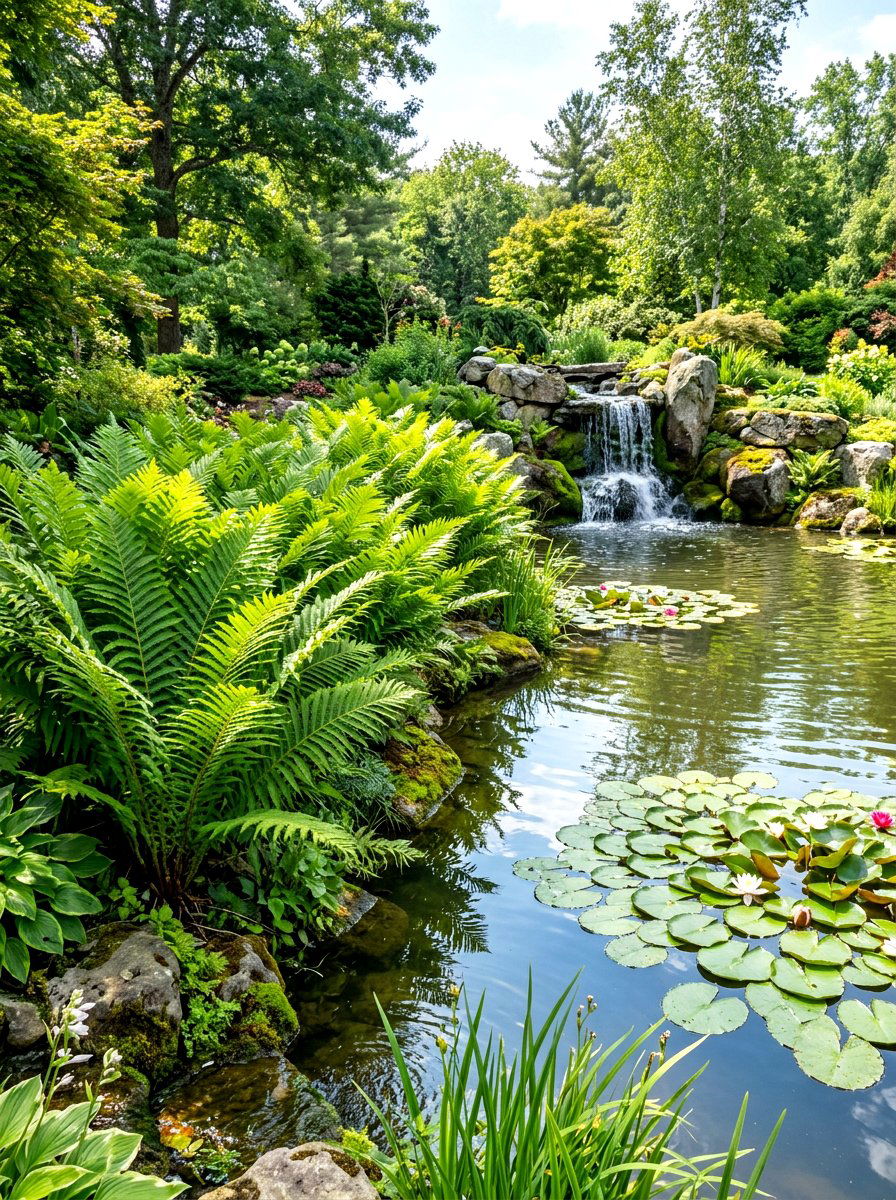 Royal Fern Water Feature Border - 30 woodland fern border ideas