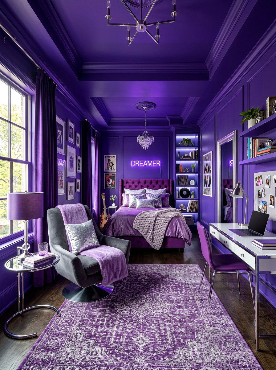 Royal Purple Teen Room - 30 color drenched kids room ideas