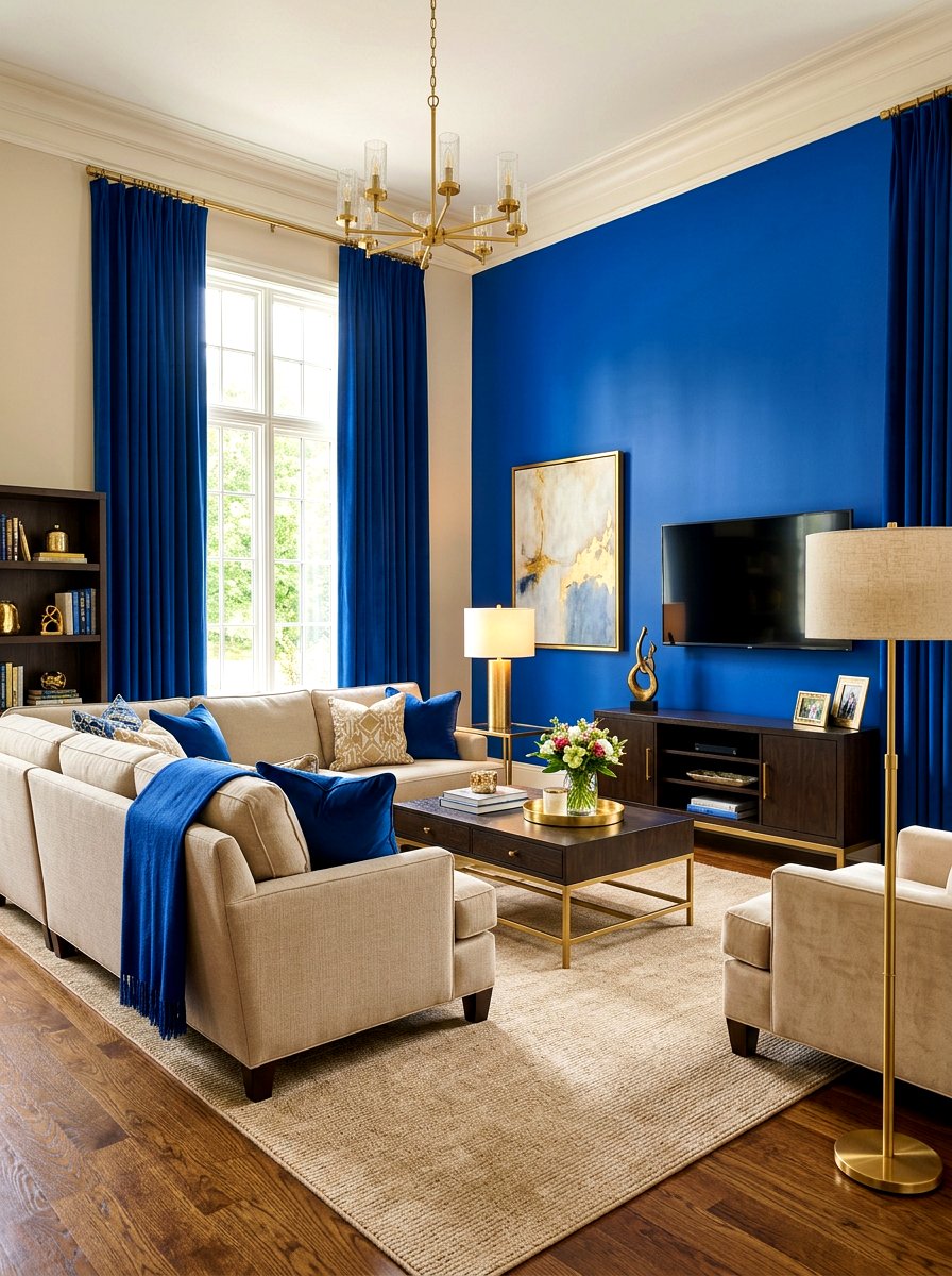 Royal blue and beige living room - 30 blue and beige living room ideas