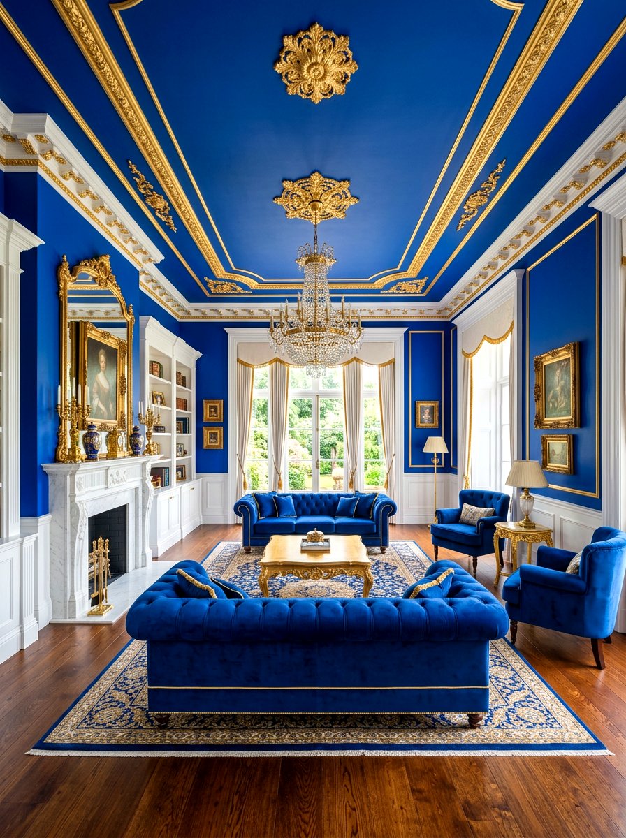 Royal blue ceiling paint - 30 ceiling drench living room ideas