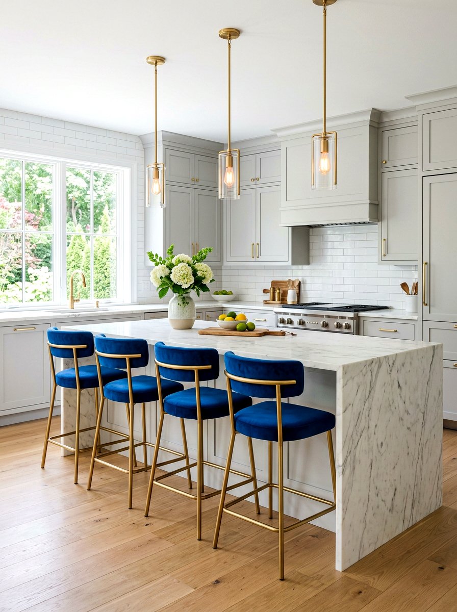 Royal blue kitchen stools - 30 blue kitchen ideas