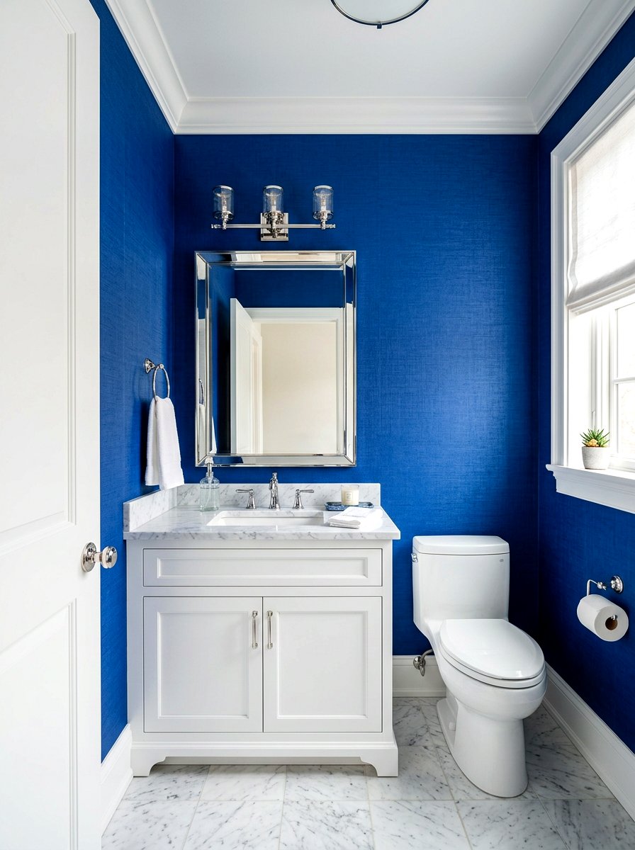Royal blue wallpaper - 30 jewel box powder room wallpaper ideas