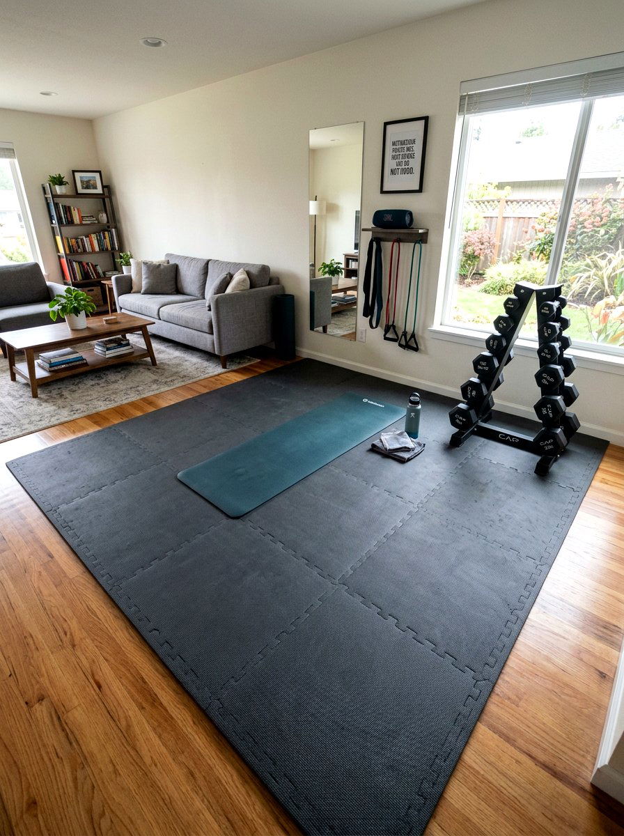 Rubber Flooring Tiles - 30 small home gym ideas
