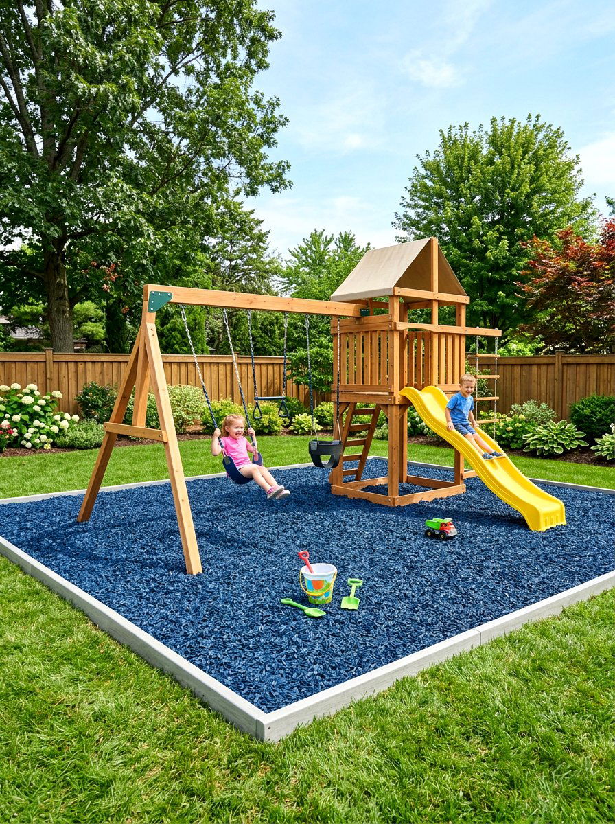 Rubber Mulch Play Area - 30 no grass backyard ideas