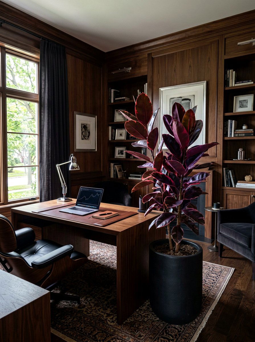 Rubber Tree Burgundy Accent - 30 home office plant ideas