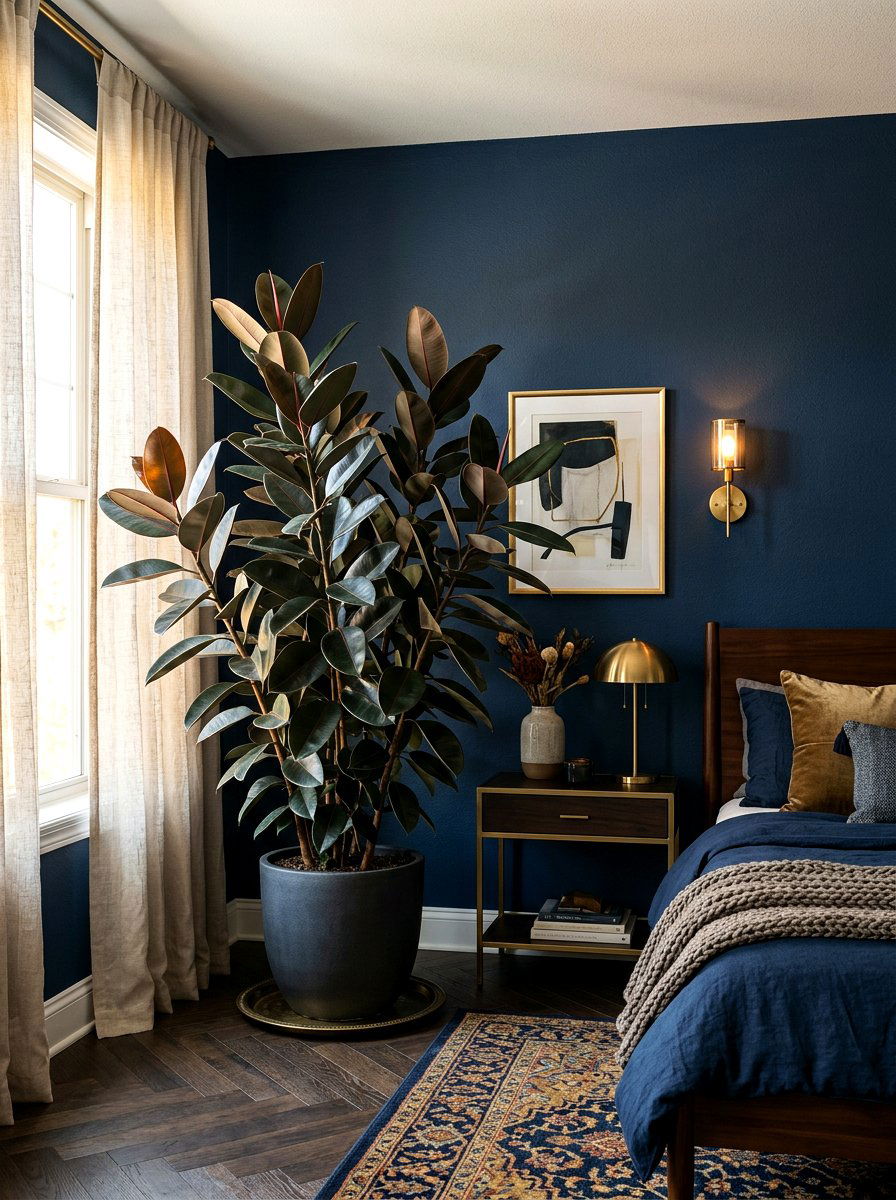 Rubber Tree Corner - 30 bedroom plant decor ideas