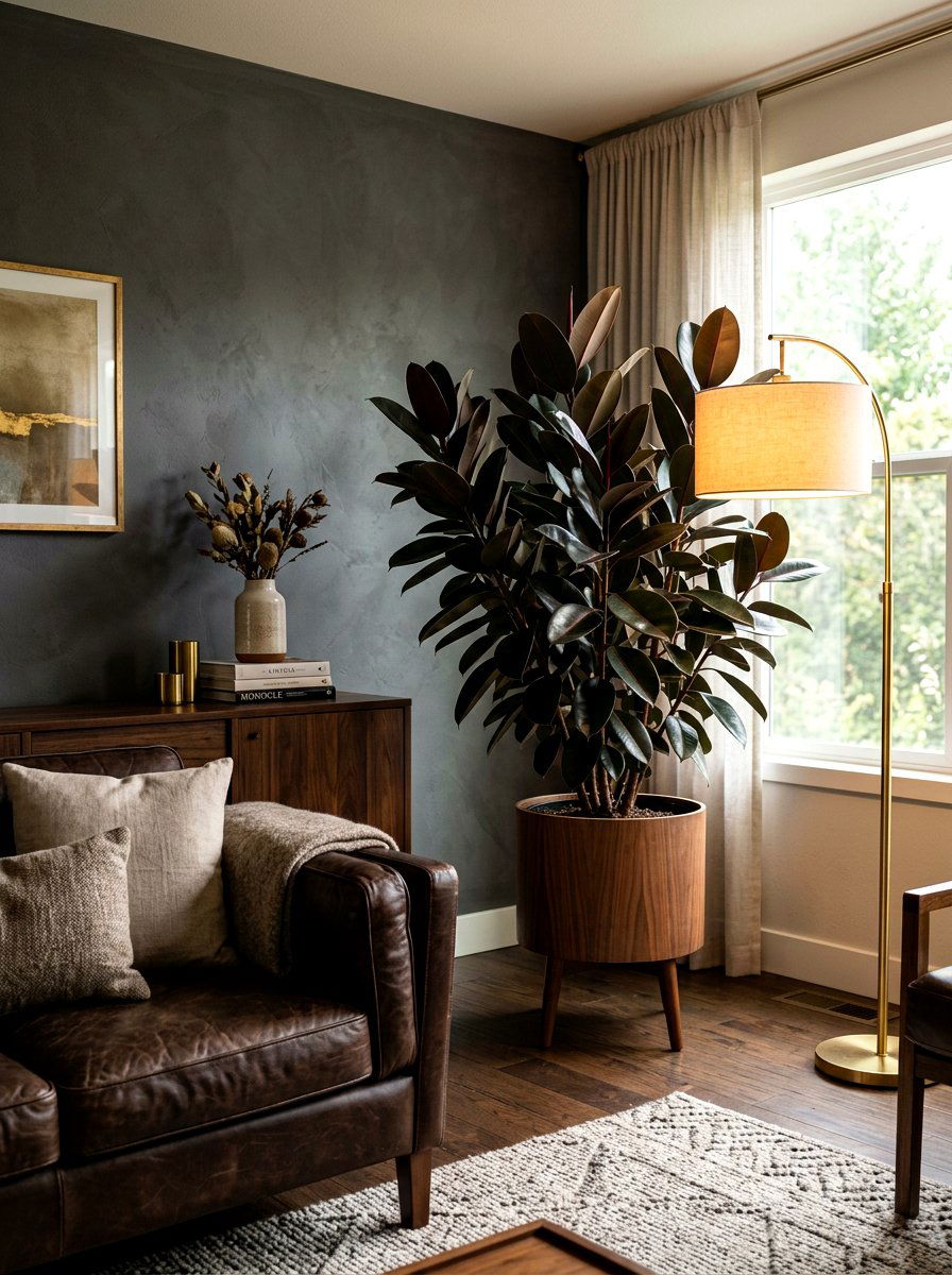 Rubber Tree Living Room Corner - 30 corner plant living room ideas
