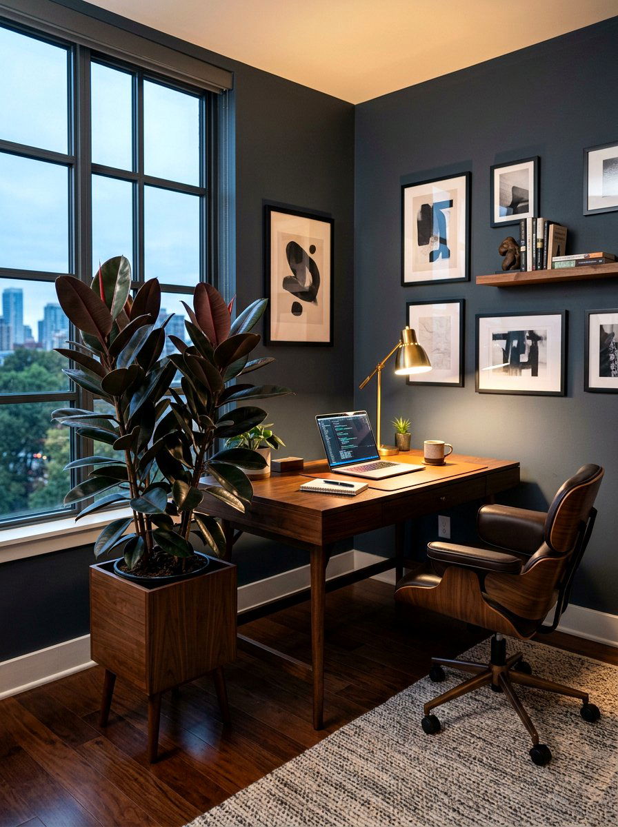 Rubber Tree Office - 30 indoor tree corner ideas