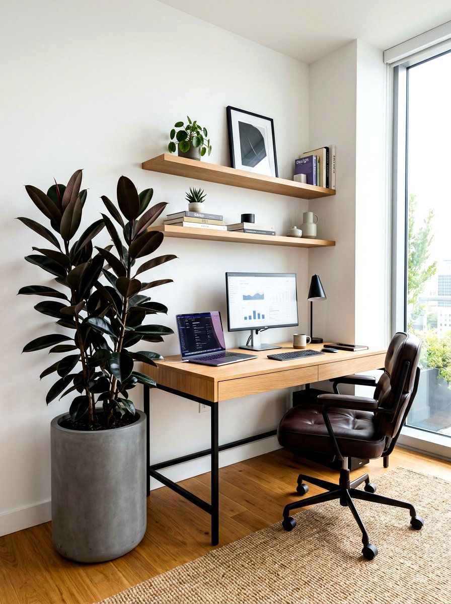 Rubber tree office - 30 indoor plant decor ideas